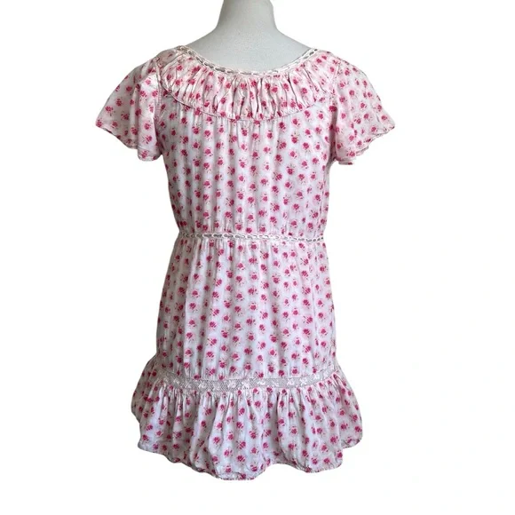 Love Shack Fancy Womens niall Floral Mini Dress Sz P/00 Pink Divine Short Sleeve